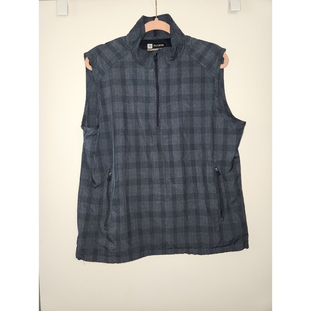 Jos A Bank Leadbetter Golf Vest Mens Sz M Blue Plaid Performance Quarter 1/4 Zip